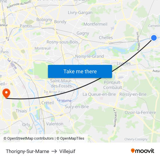 Thorigny-Sur-Marne to Villejuif map