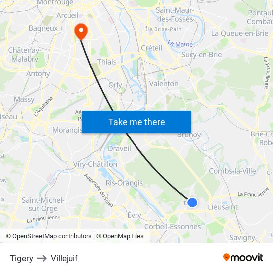 Tigery to Villejuif map