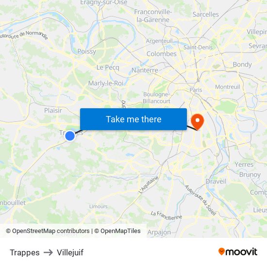 Trappes to Villejuif map