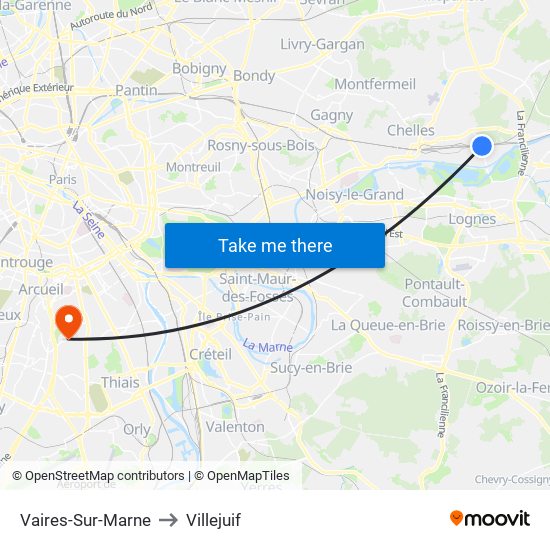 Vaires-Sur-Marne to Villejuif map