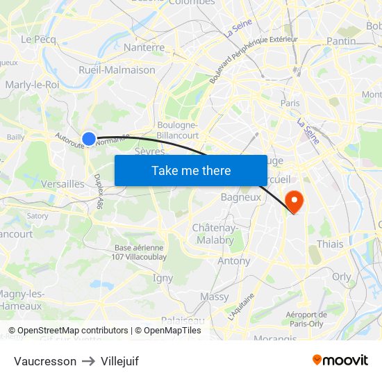 Vaucresson to Villejuif map