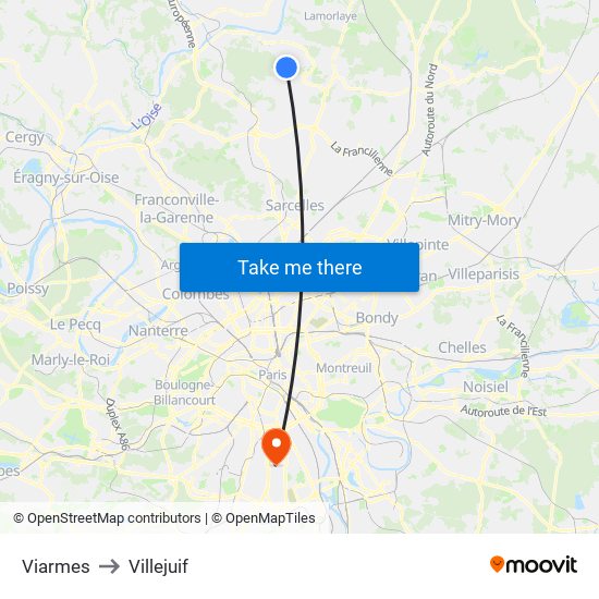 Viarmes to Villejuif map