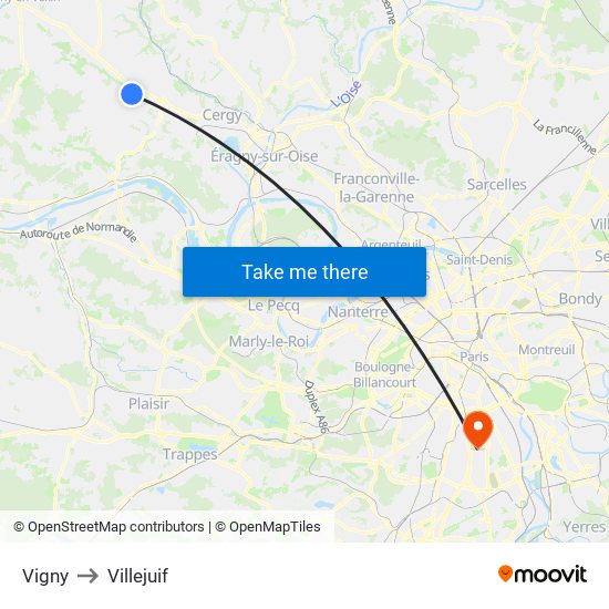 Vigny to Villejuif map
