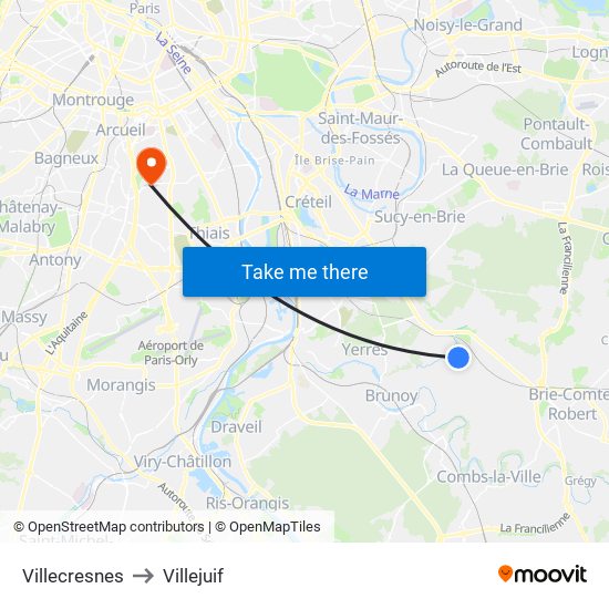 Villecresnes to Villejuif map