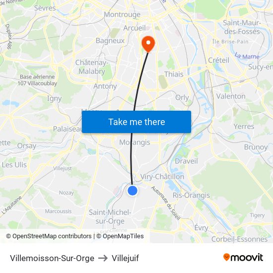 Villemoisson-Sur-Orge to Villejuif map