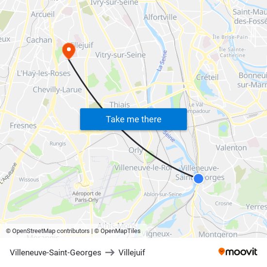 Villeneuve-Saint-Georges to Villejuif map