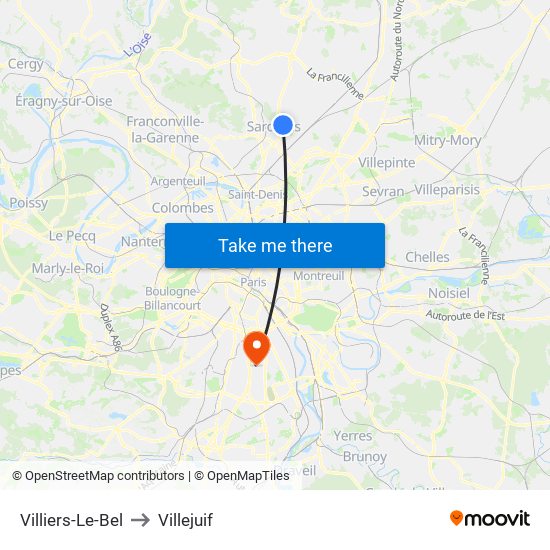 Villiers-Le-Bel to Villejuif map