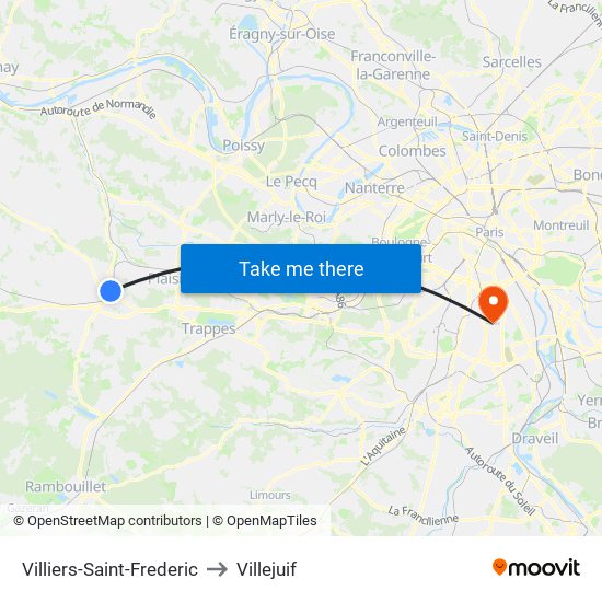 Villiers-Saint-Frederic to Villejuif map