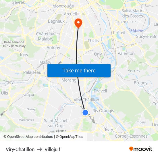 Viry-Chatillon to Villejuif map