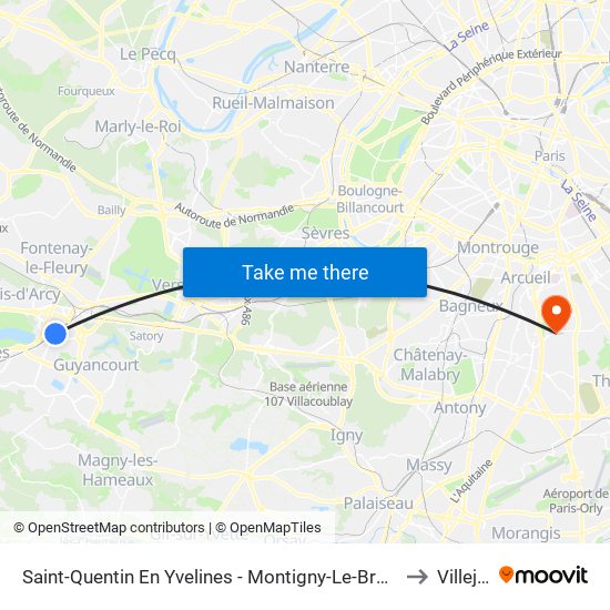 Saint-Quentin En Yvelines - Montigny-Le-Bretonneux to Villejuif map