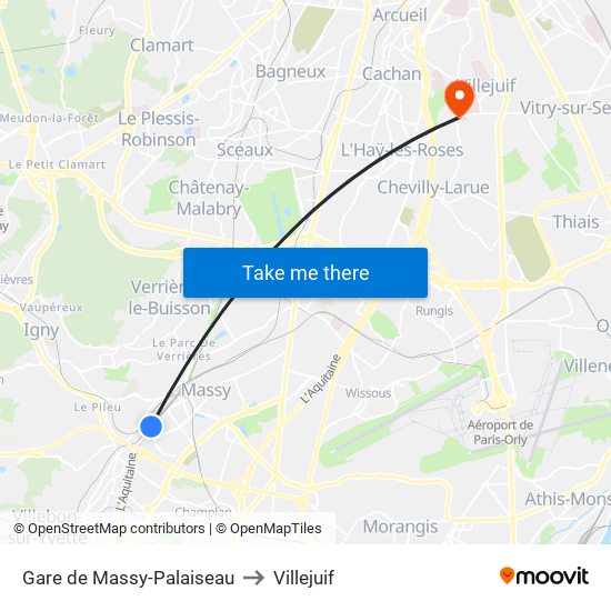 Gare de Massy-Palaiseau to Villejuif map