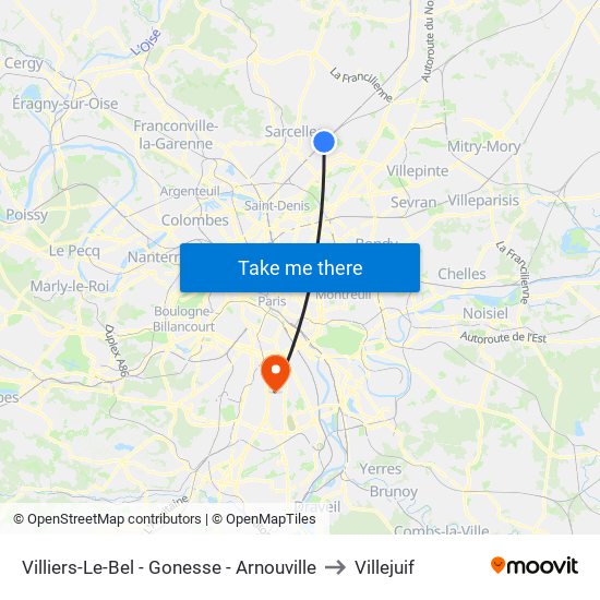 Villiers-Le-Bel - Gonesse - Arnouville to Villejuif map