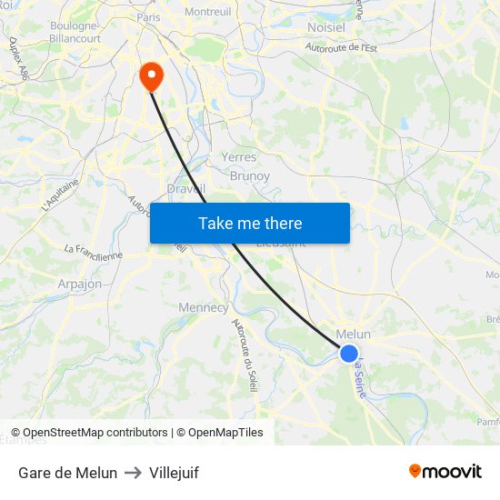 Gare de Melun to Villejuif map