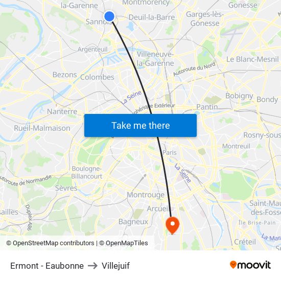 Ermont - Eaubonne to Villejuif map