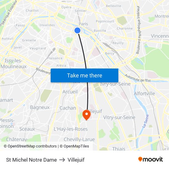 St Michel Notre Dame to Villejuif map