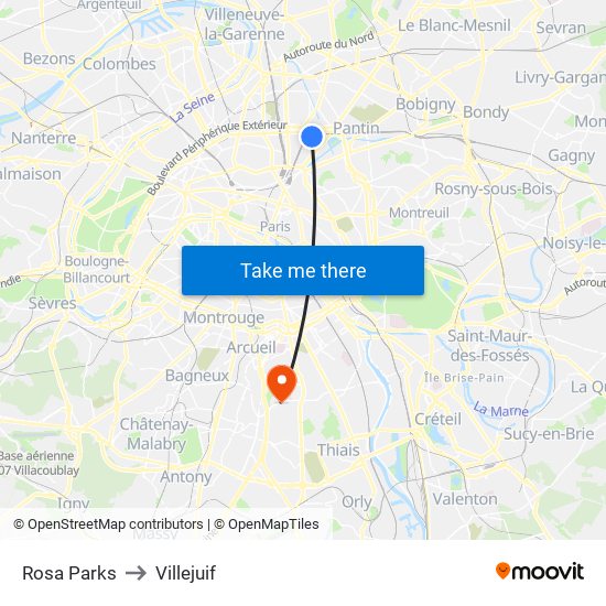 Rosa Parks to Villejuif map