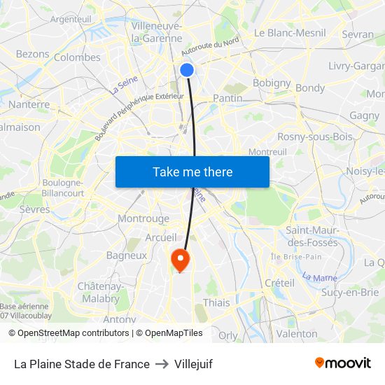 La Plaine Stade de France to Villejuif map