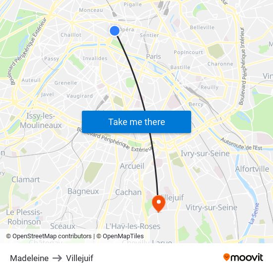 Madeleine to Villejuif map