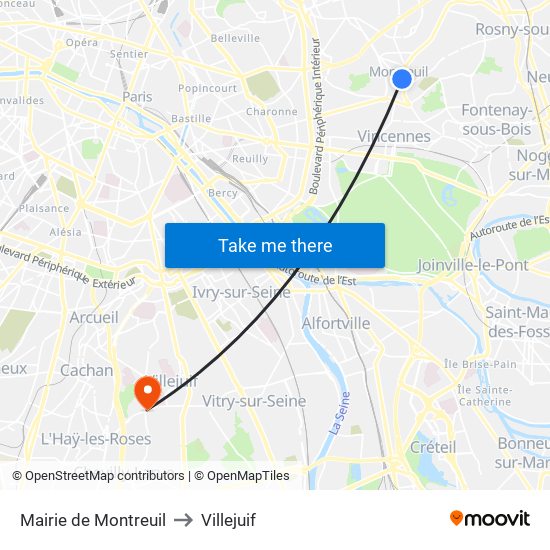 Mairie de Montreuil to Villejuif map