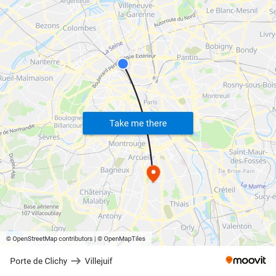 Porte de Clichy to Villejuif map