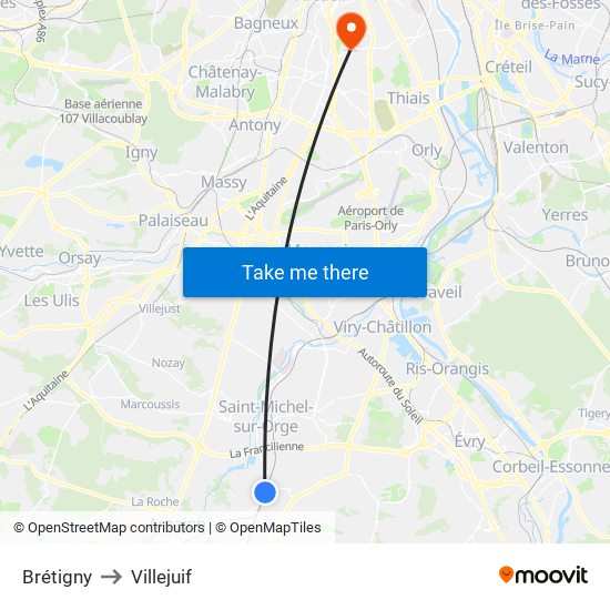 Brétigny to Villejuif map