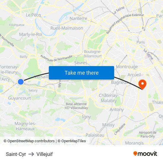 Saint-Cyr to Villejuif map