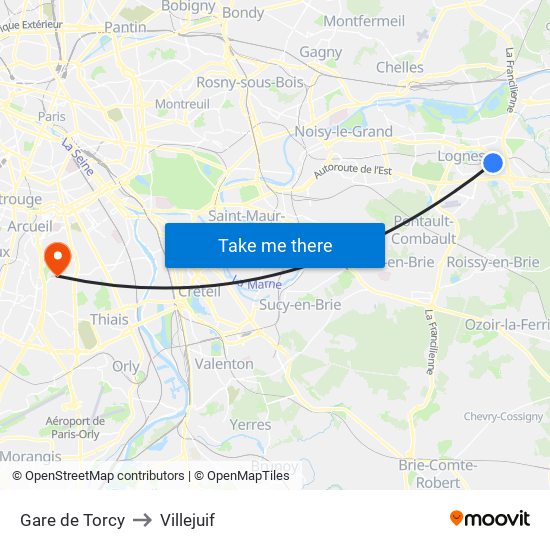 Gare de Torcy to Villejuif map
