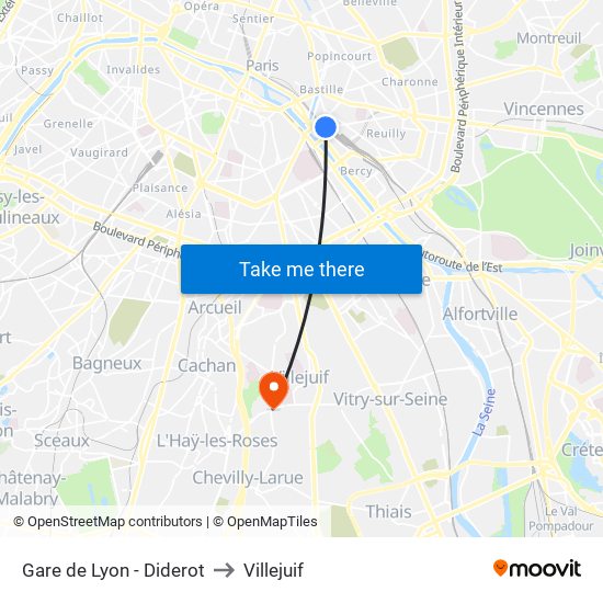 Gare de Lyon - Diderot to Villejuif map