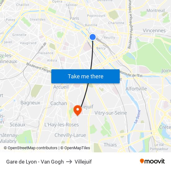 Gare de Lyon - Van Gogh to Villejuif map