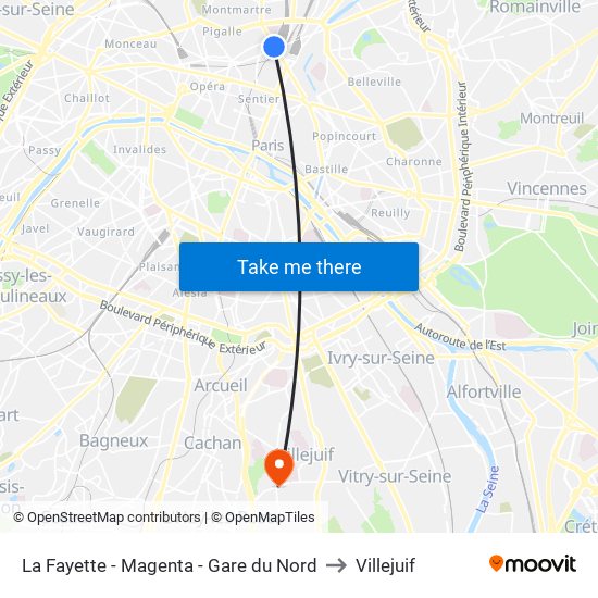 La Fayette - Magenta - Gare du Nord to Villejuif map