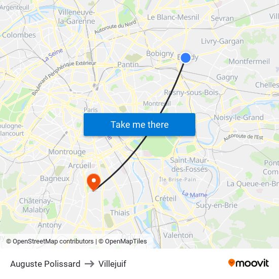 Auguste Polissard to Villejuif map