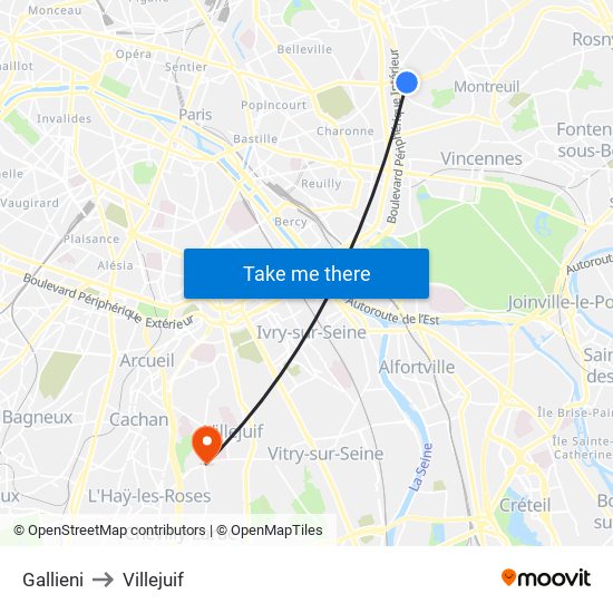 Gallieni to Villejuif map