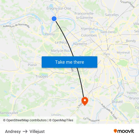 Andresy to Villejust map