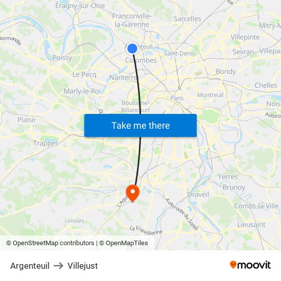 Argenteuil to Villejust map
