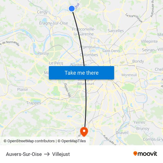 Auvers-Sur-Oise to Villejust map