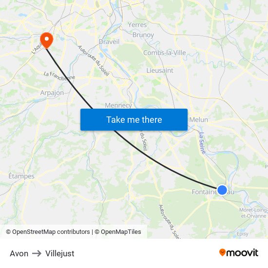 Avon to Villejust map