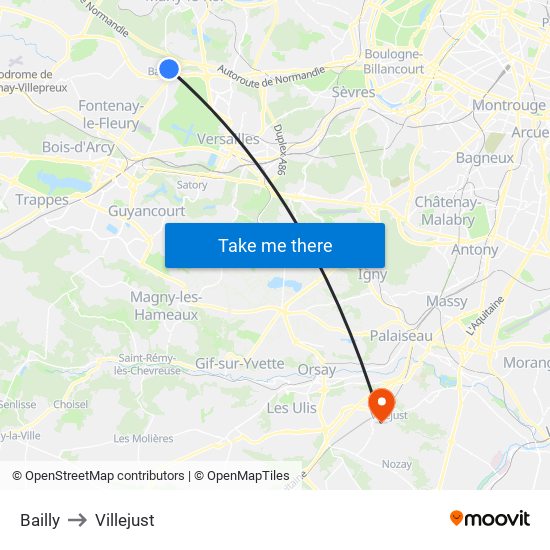 Bailly to Villejust map