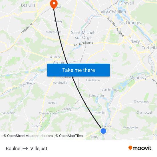 Baulne to Villejust map