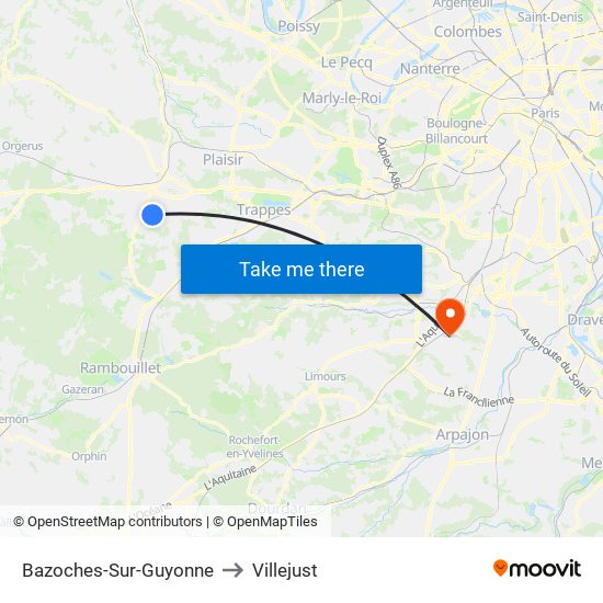 Bazoches-Sur-Guyonne to Villejust map