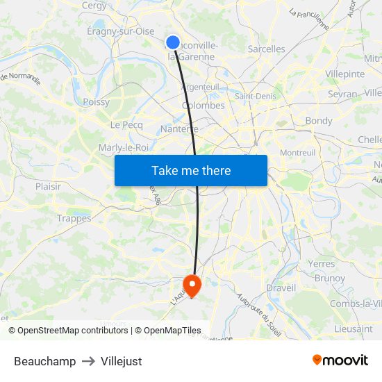 Beauchamp to Villejust map