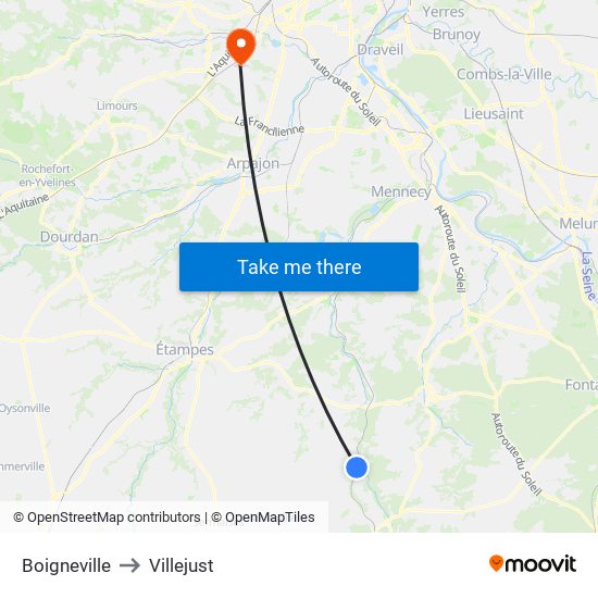 Boigneville to Villejust map