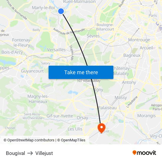 Bougival to Villejust map