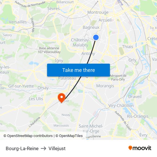 Bourg-La-Reine to Villejust map