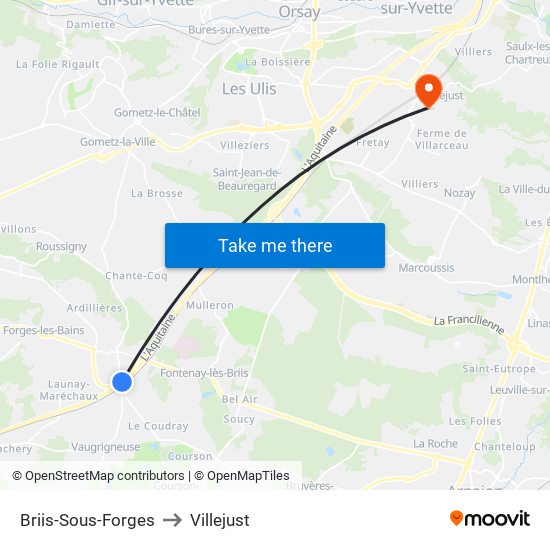 Briis-Sous-Forges to Villejust map