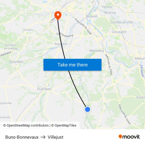 Buno-Bonnevaux to Villejust map
