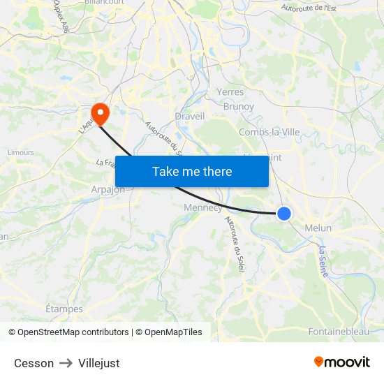 Cesson to Villejust map