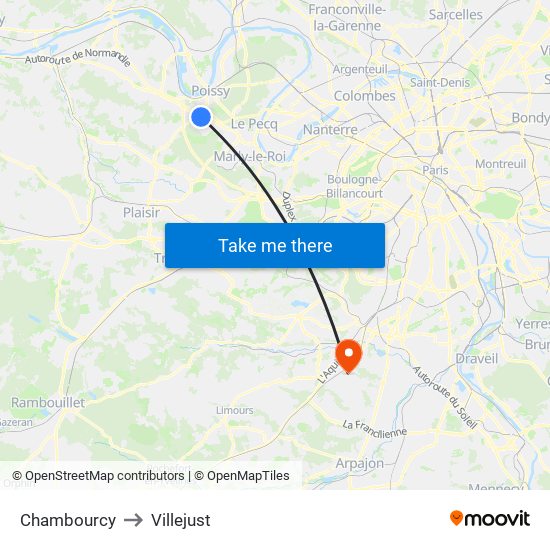 Chambourcy to Villejust map