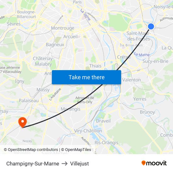 Champigny-Sur-Marne to Villejust map