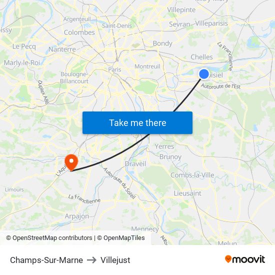 Champs-Sur-Marne to Villejust map