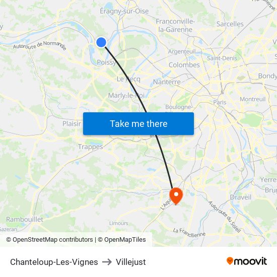 Chanteloup-Les-Vignes to Villejust map